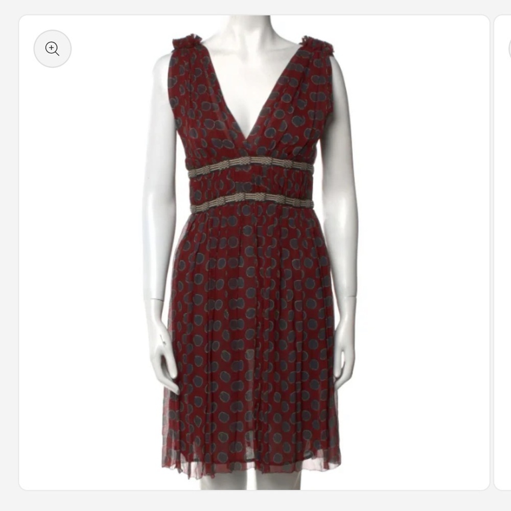 Isabel Marant Red and Gray Patterned Silk Midi Dress Formal - Date Night -size S - Picture 2 of 3